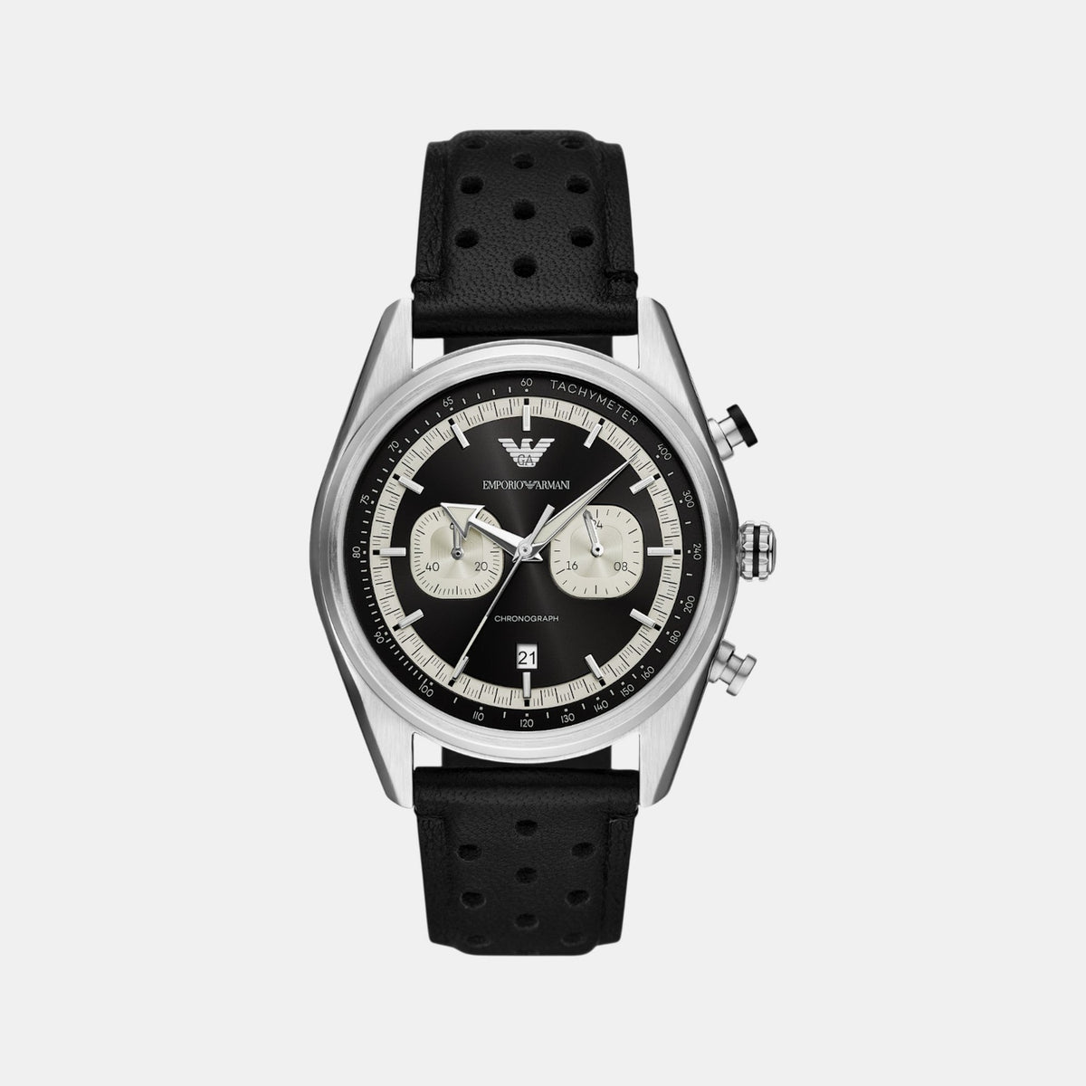 Men Quartz Black Dial Chronograph Leather Watch AR11635