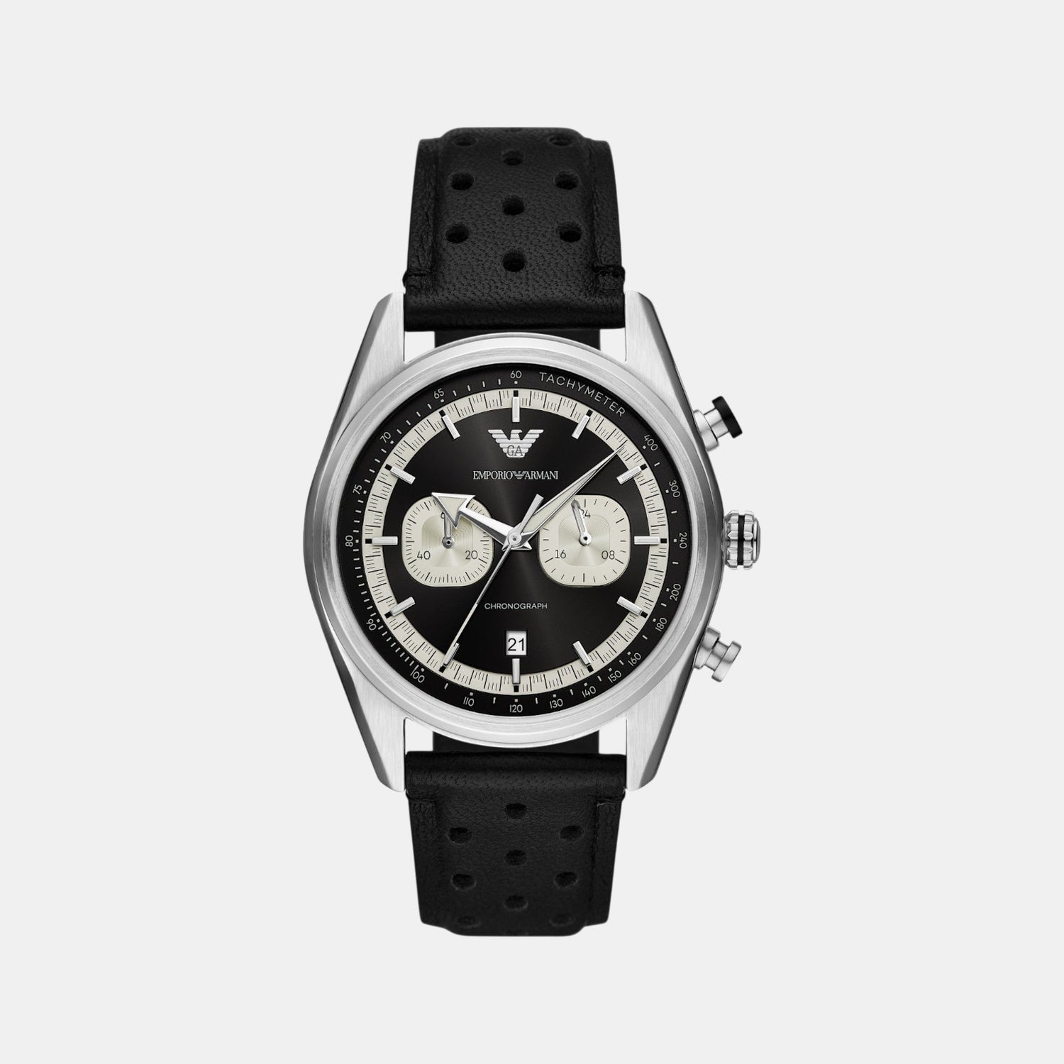 Men Quartz Black Dial Chronograph Leather Watch AR11635