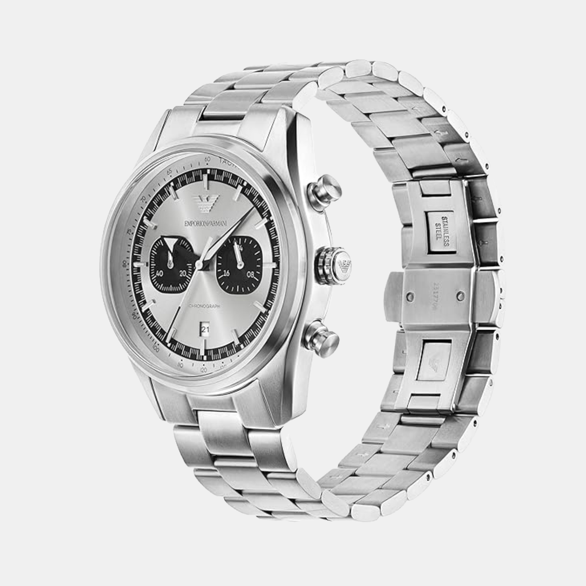 Men Quartz Silver Dial Chronograph Stainless Steel Watch AR11636