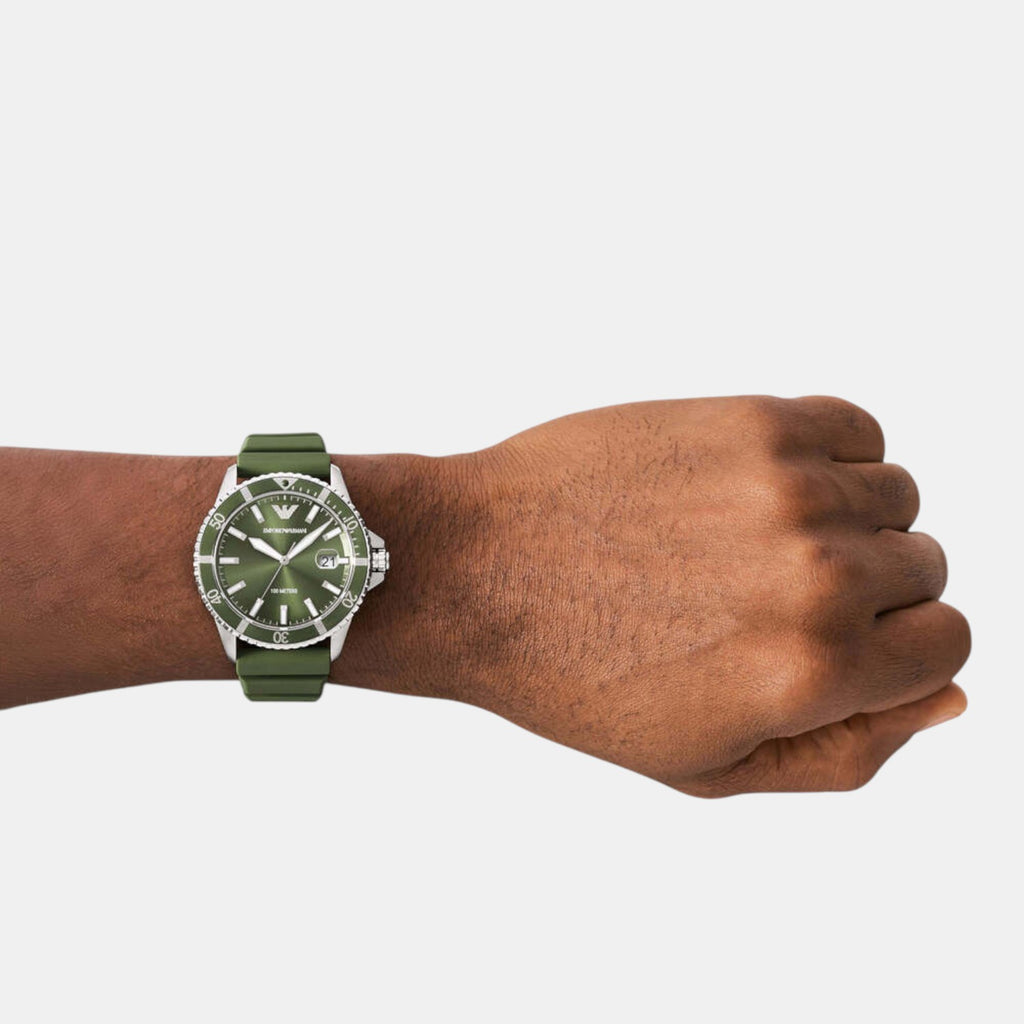 Men Quartz Green Dial Analog Silicone Watch AR11638