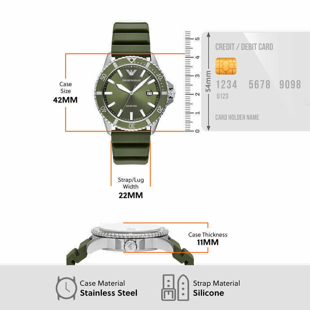 Men Quartz Green Dial Analog Silicone Watch AR11638