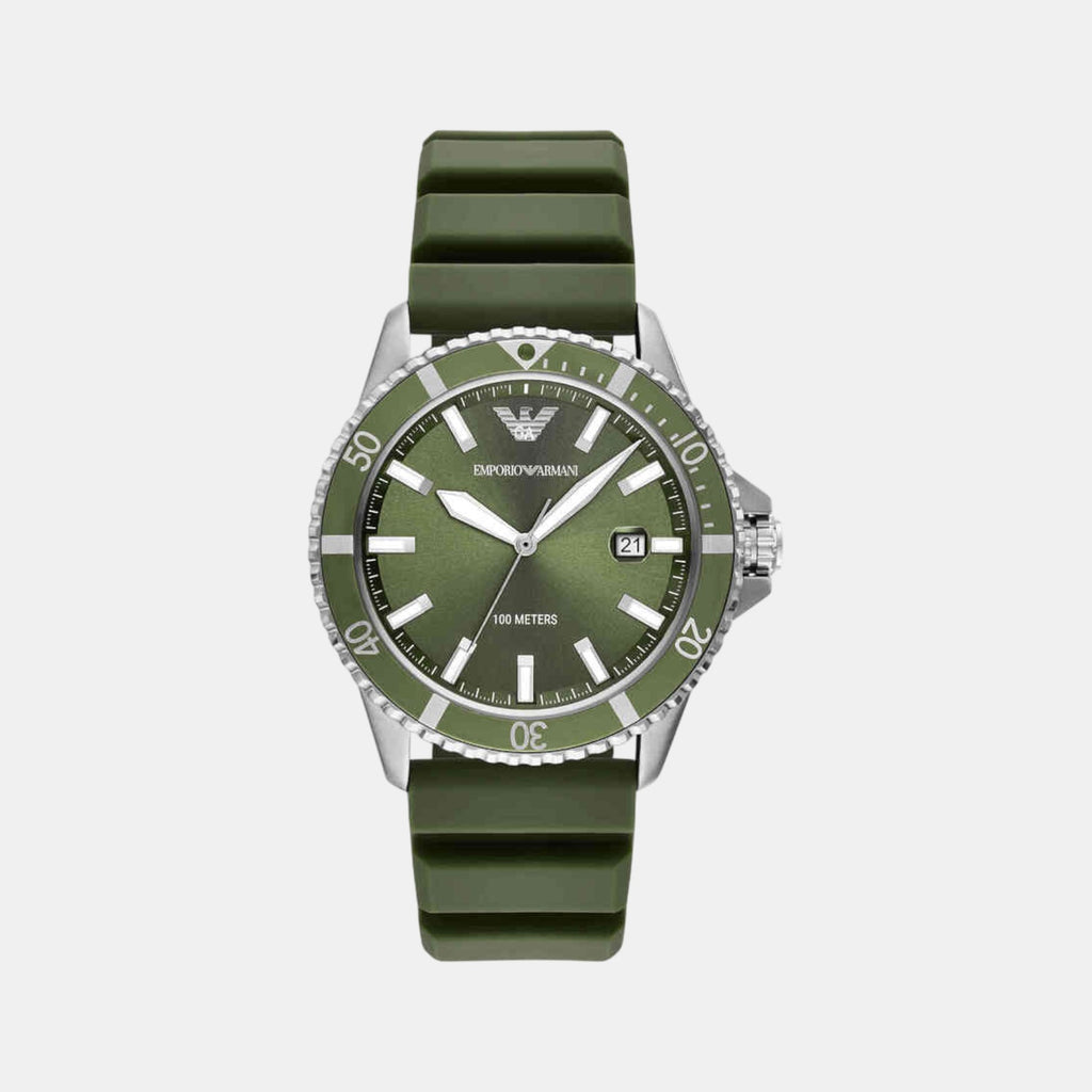 Men Quartz Green Dial Analog Silicone Watch AR11638