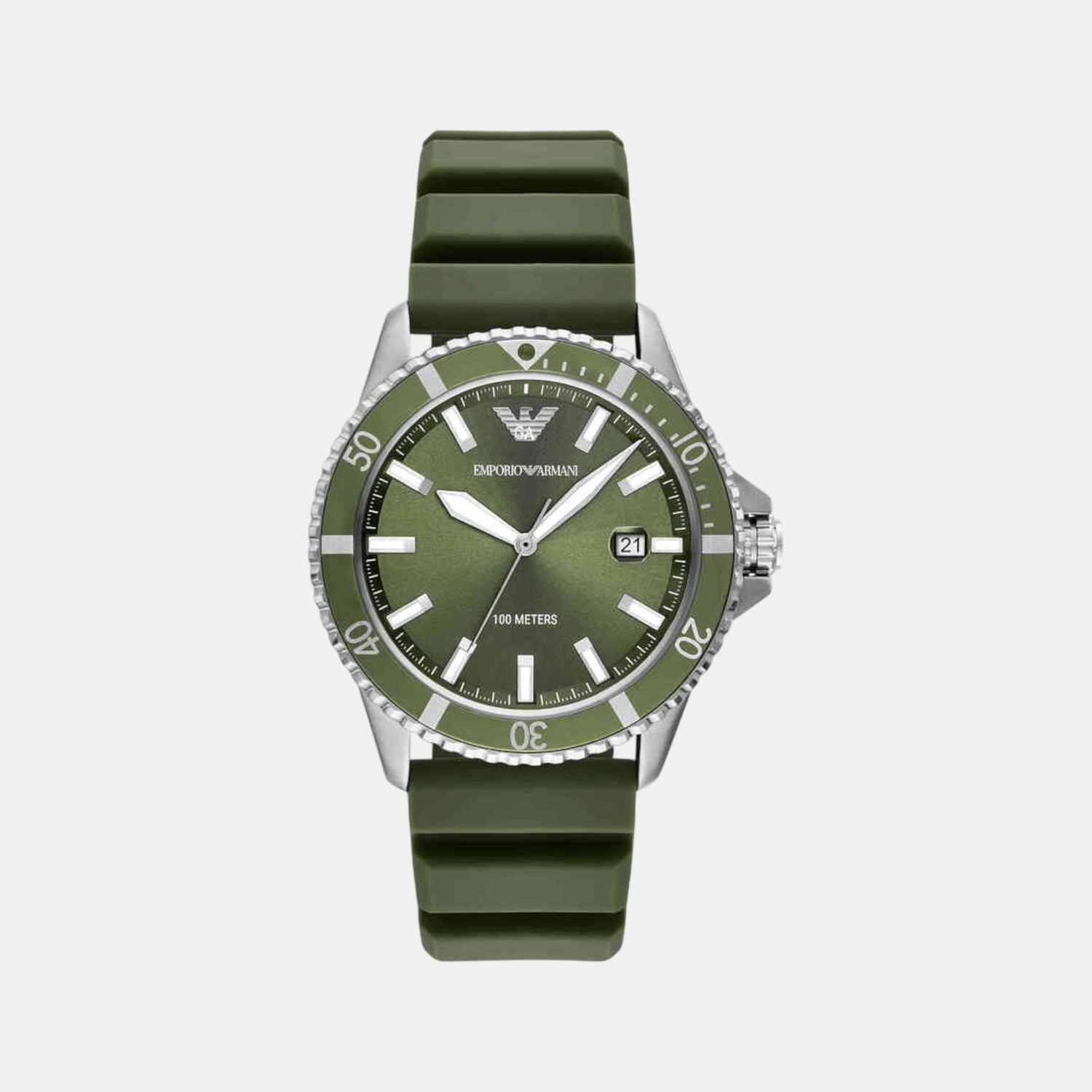 Men Quartz Green Dial Analog Silicone Watch AR11638