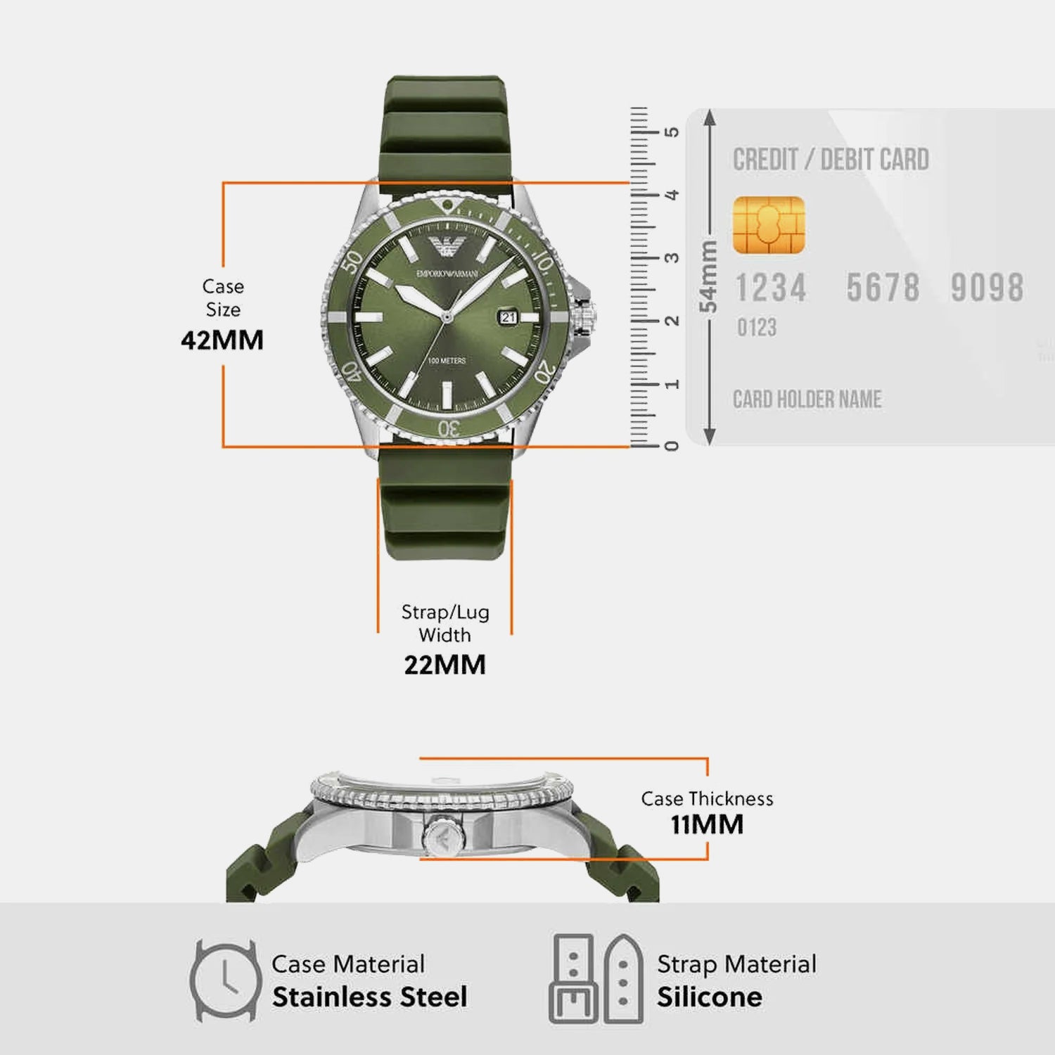Men Quartz Green Dial Analog Stainless Steel Watch AR11638