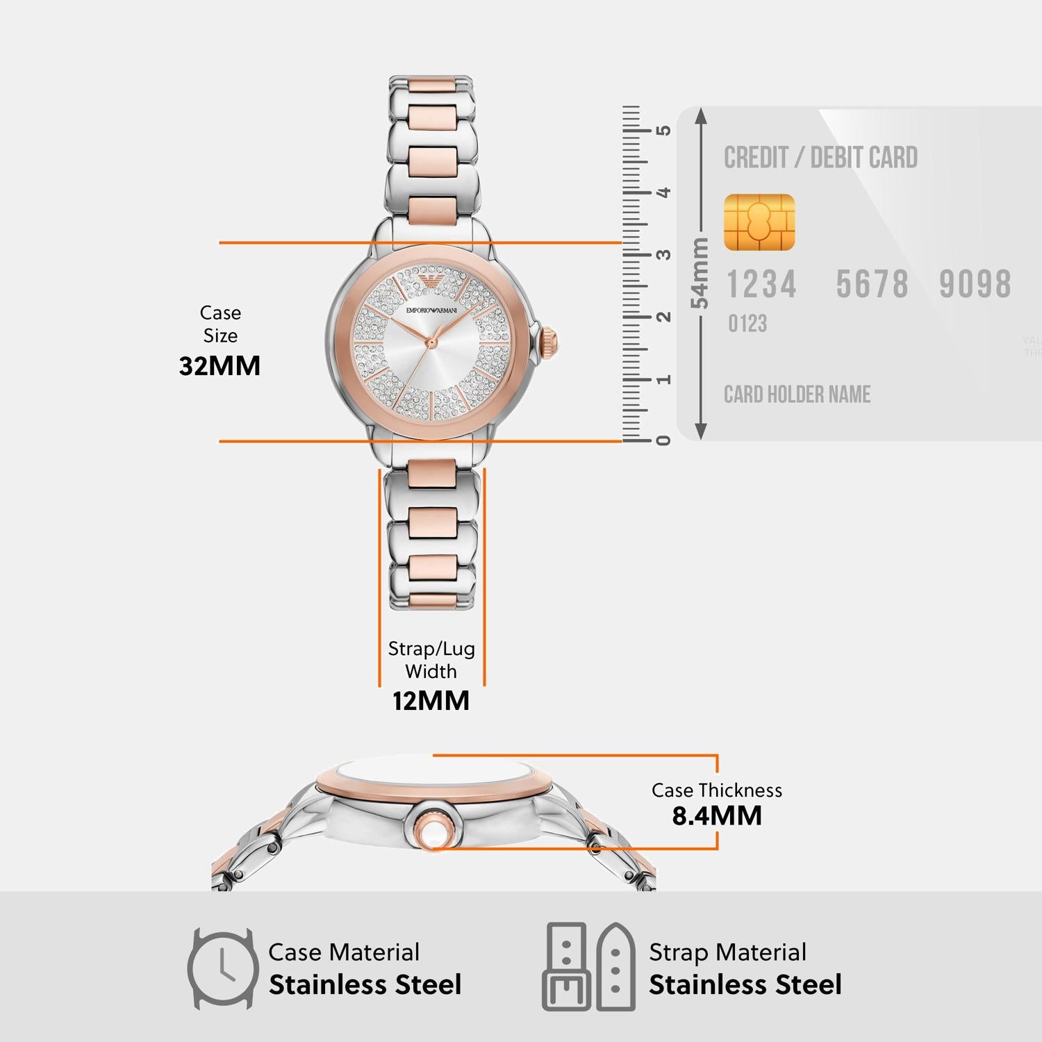 Chart 32 Mm Watch Size Emporio Armani Women Quartz Silver Dial