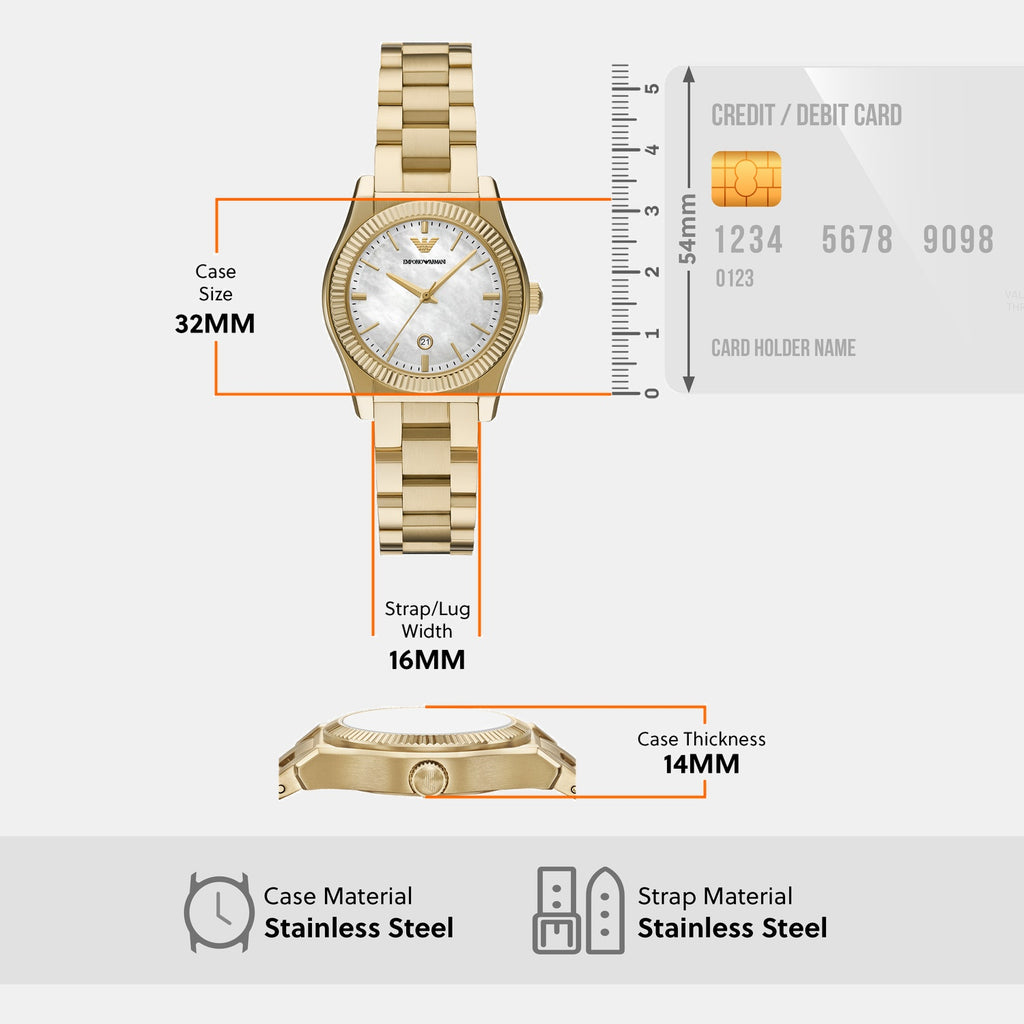 Women Quartz Mother Of Pearl Dial Analog Stainless Steel Watch AR11657