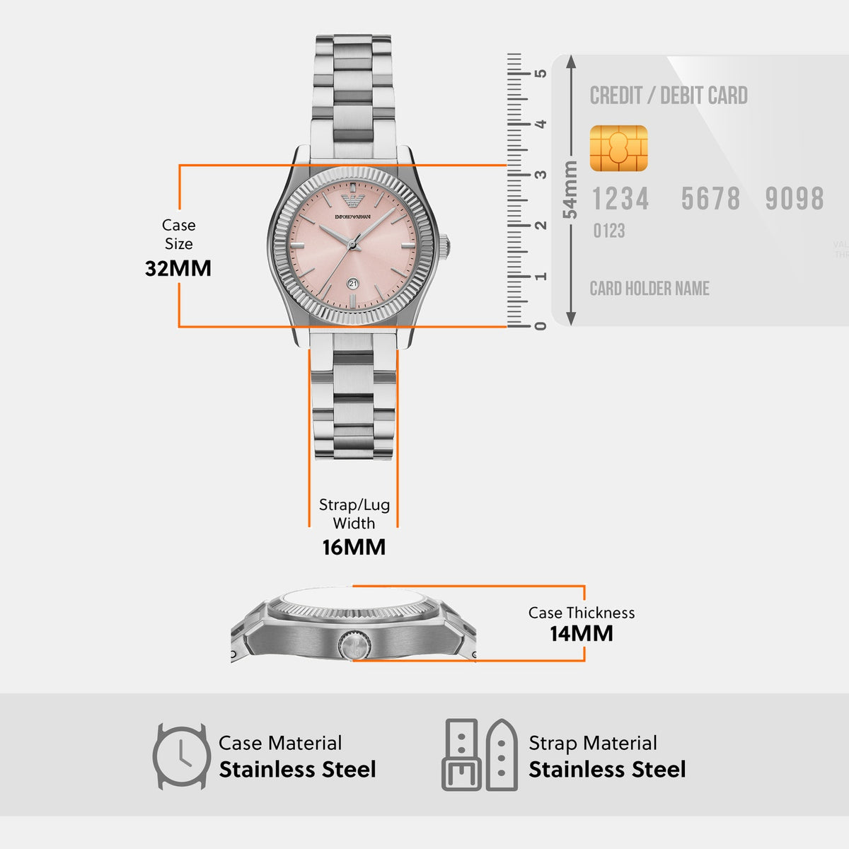 Women Quartz Pink Dial Analog Stainless Steel Watch AR11658