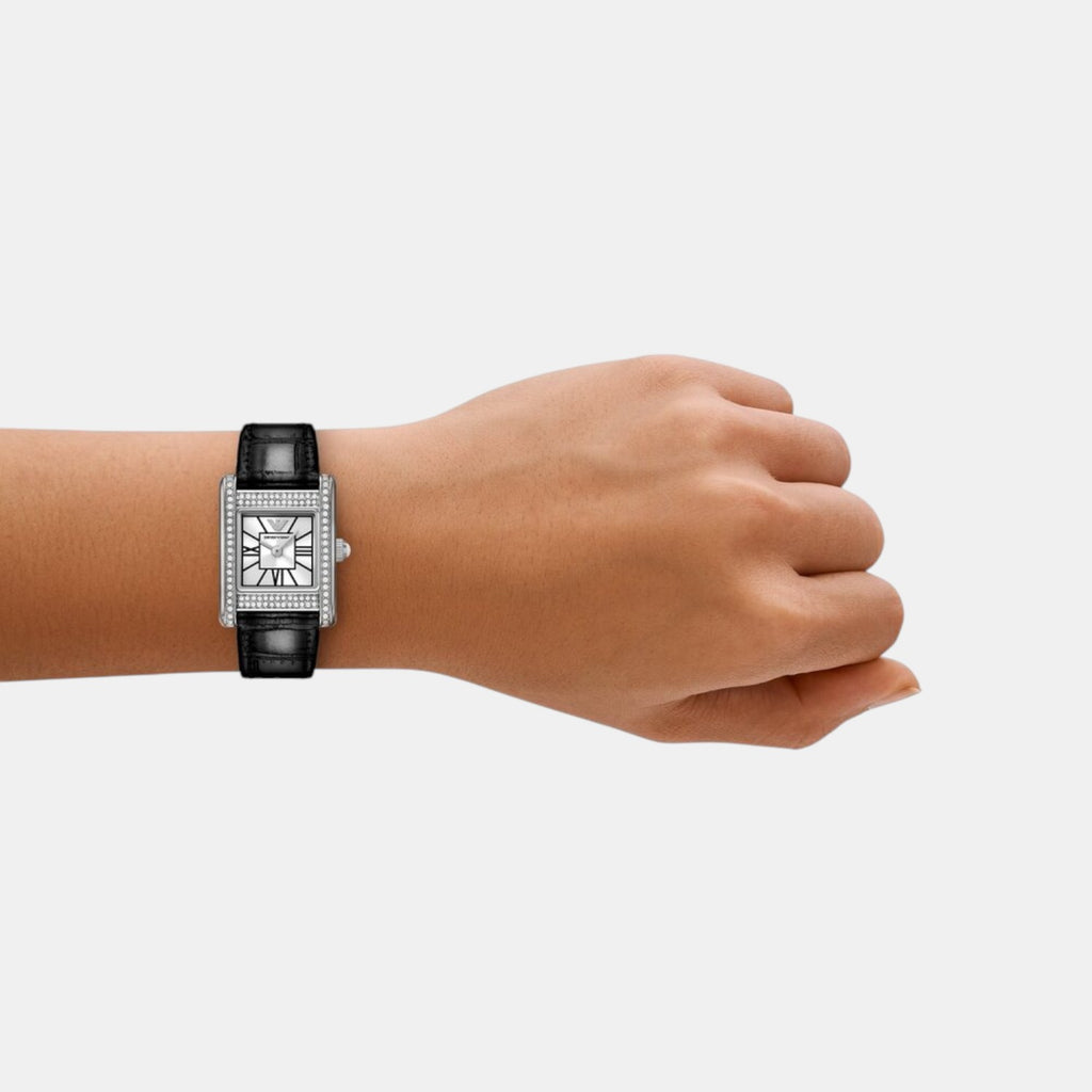 Women Quartz Silver Dial Analog Leather Watch AR11660