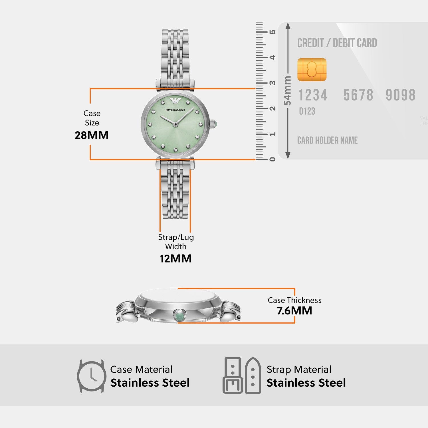 Women Quartz Green Dial Analog Stainless Steel Watch AR11667