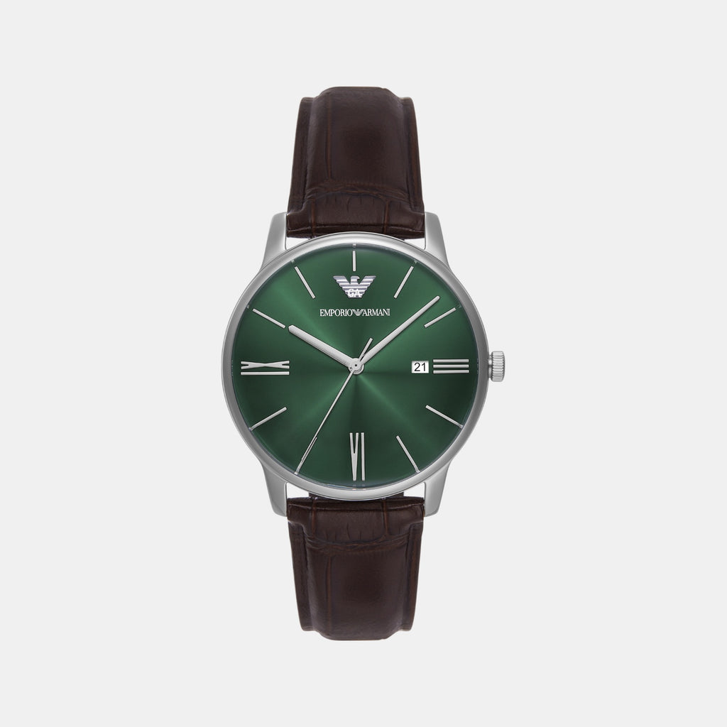 Men Quartz Green Dial Analog Leather Watch AR11672