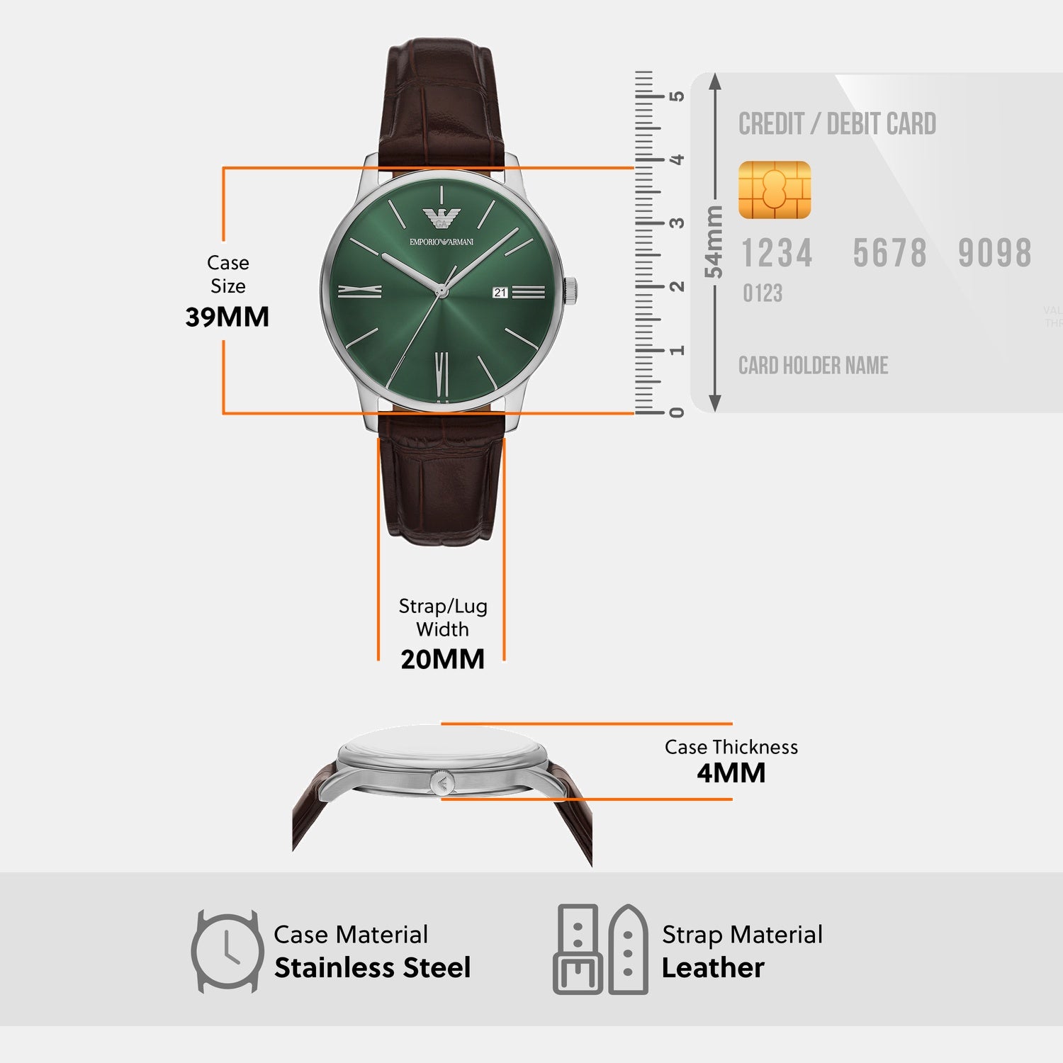 Men Quartz Green Dial Analog Leather Watch AR11672