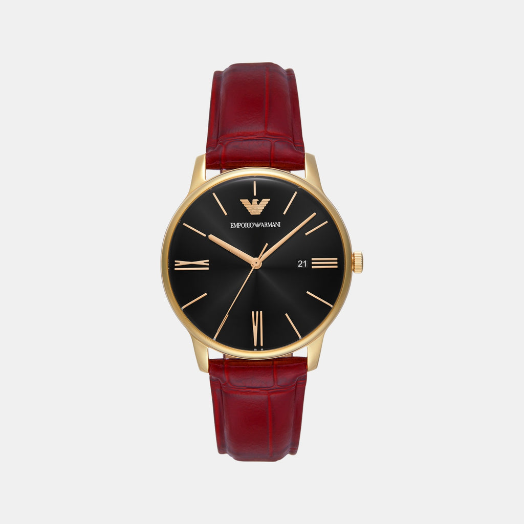 Men Quartz Black Dial Analog Leather Watch AR11673