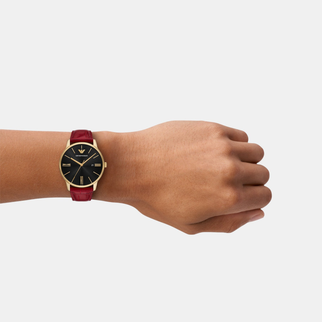 Men Quartz Black Dial Analog Leather Watch AR11673