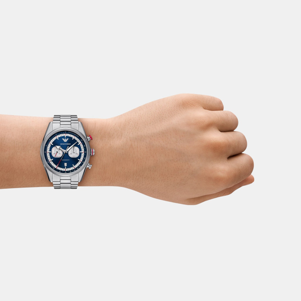 Men Quartz Two Tone Dial Chronograph Stainless Steel Watch AR11676