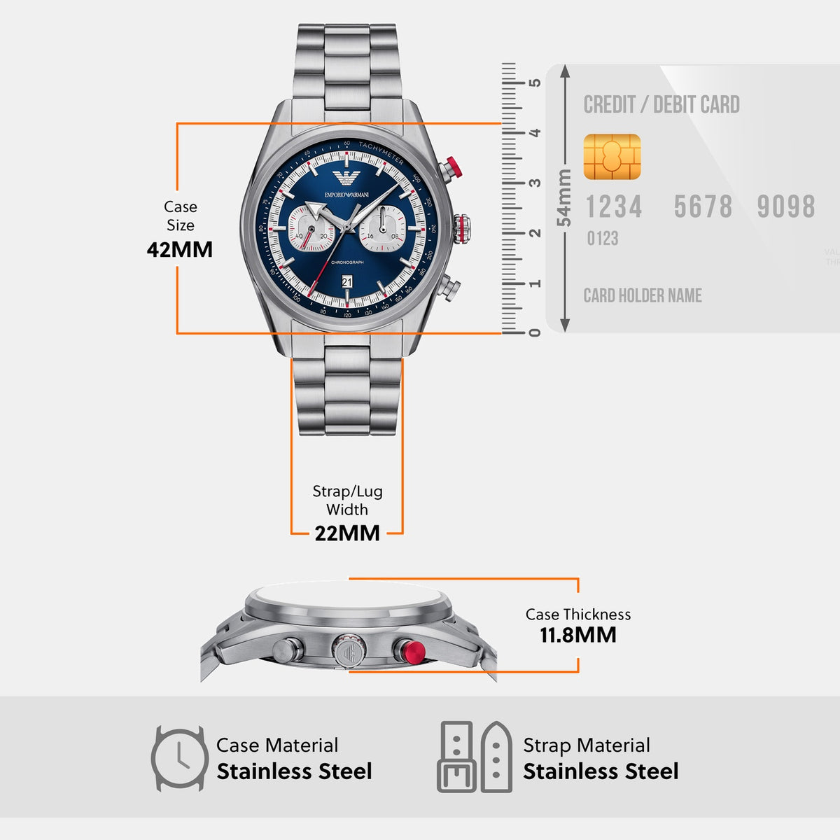 Men Quartz Blue Dial Chronograph Stainless Steel Watch AR11676