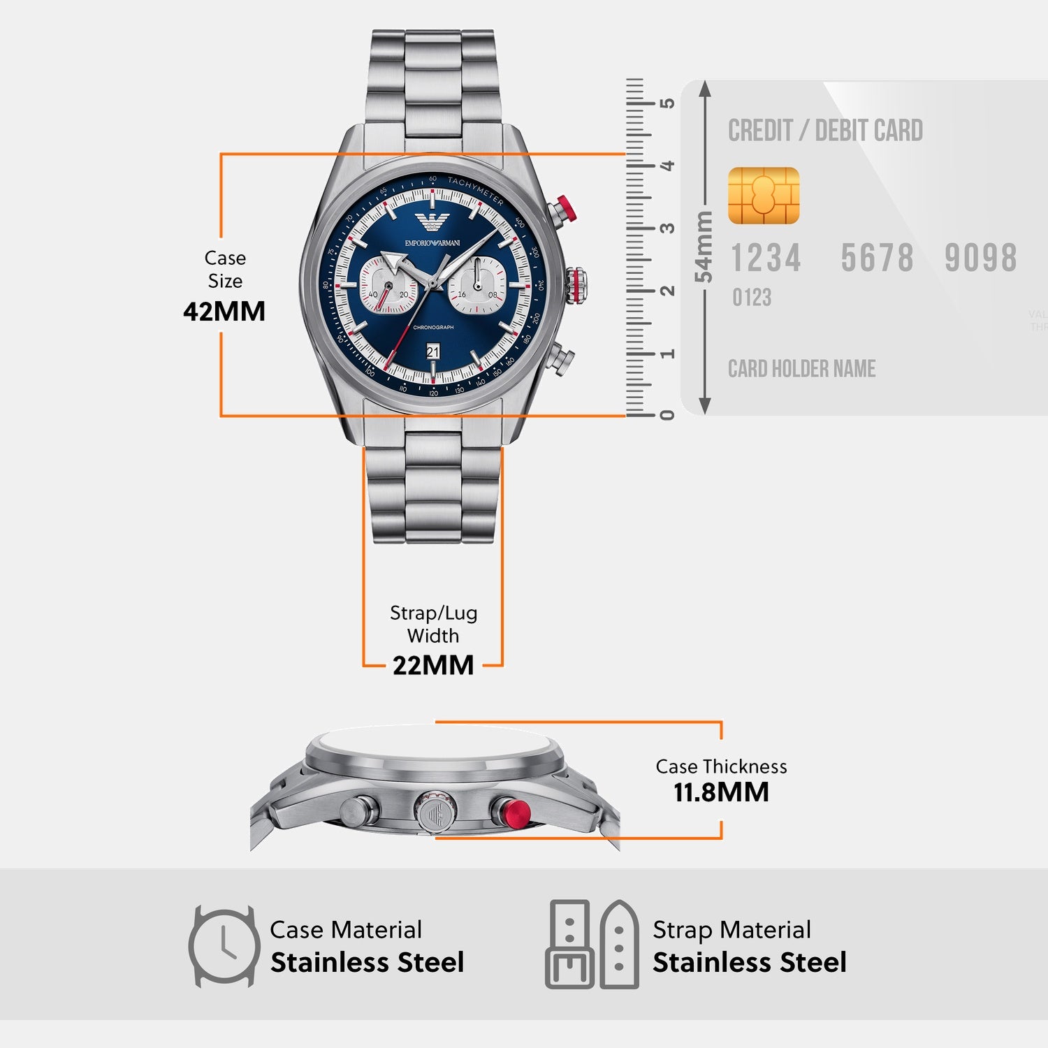 Men Quartz Two Tone Dial Chronograph Stainless Steel Watch AR11676