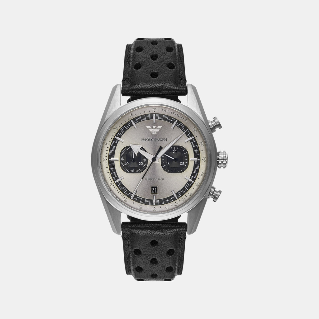 Men Quartz Two Tone Dial Chronograph Leather Watch AR11677