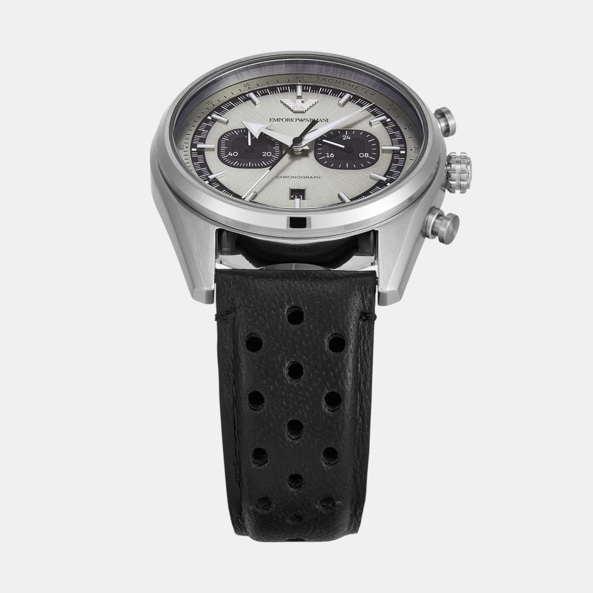 Men Quartz Grey Dial Chronograph Leather Watch AR11677