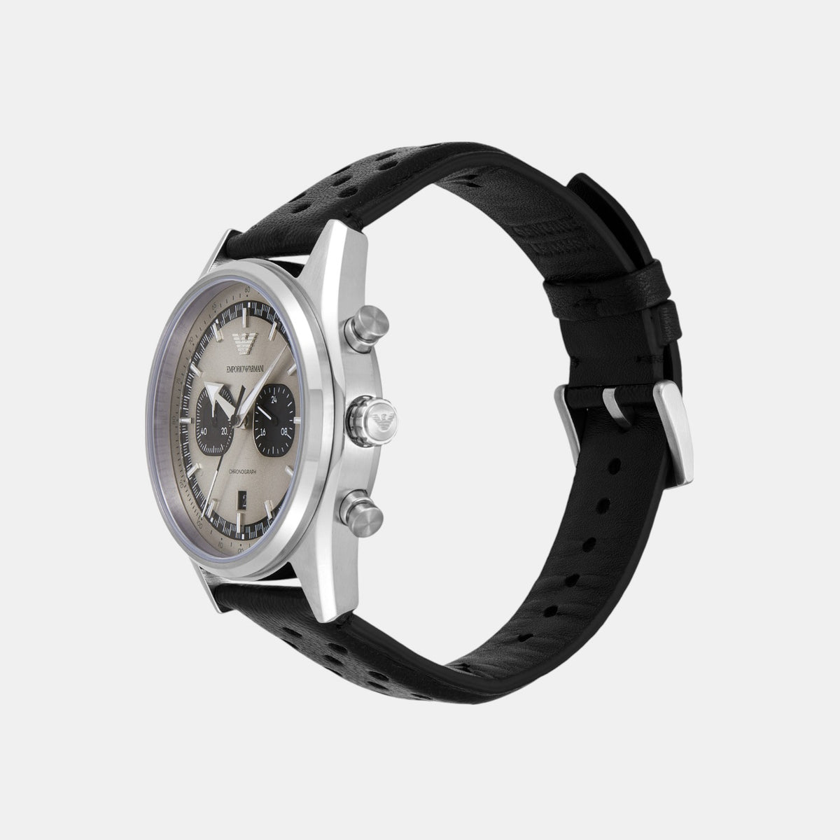 Men Quartz Grey Dial Chronograph Leather Watch AR11677