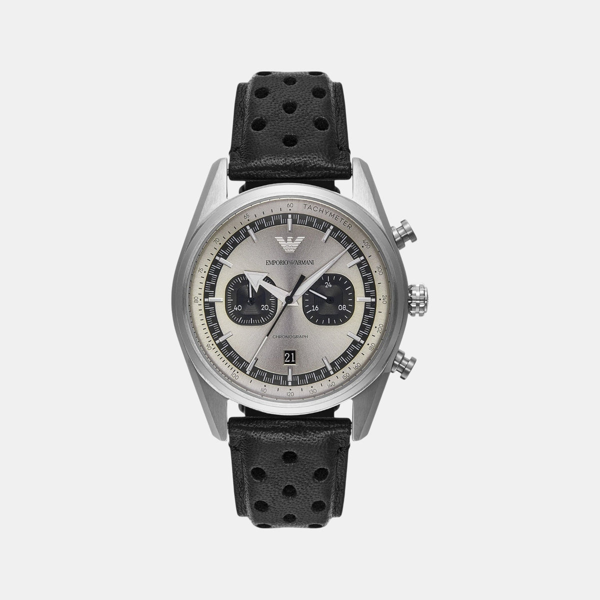 Men Quartz Grey Dial Chronograph Leather Watch AR11677