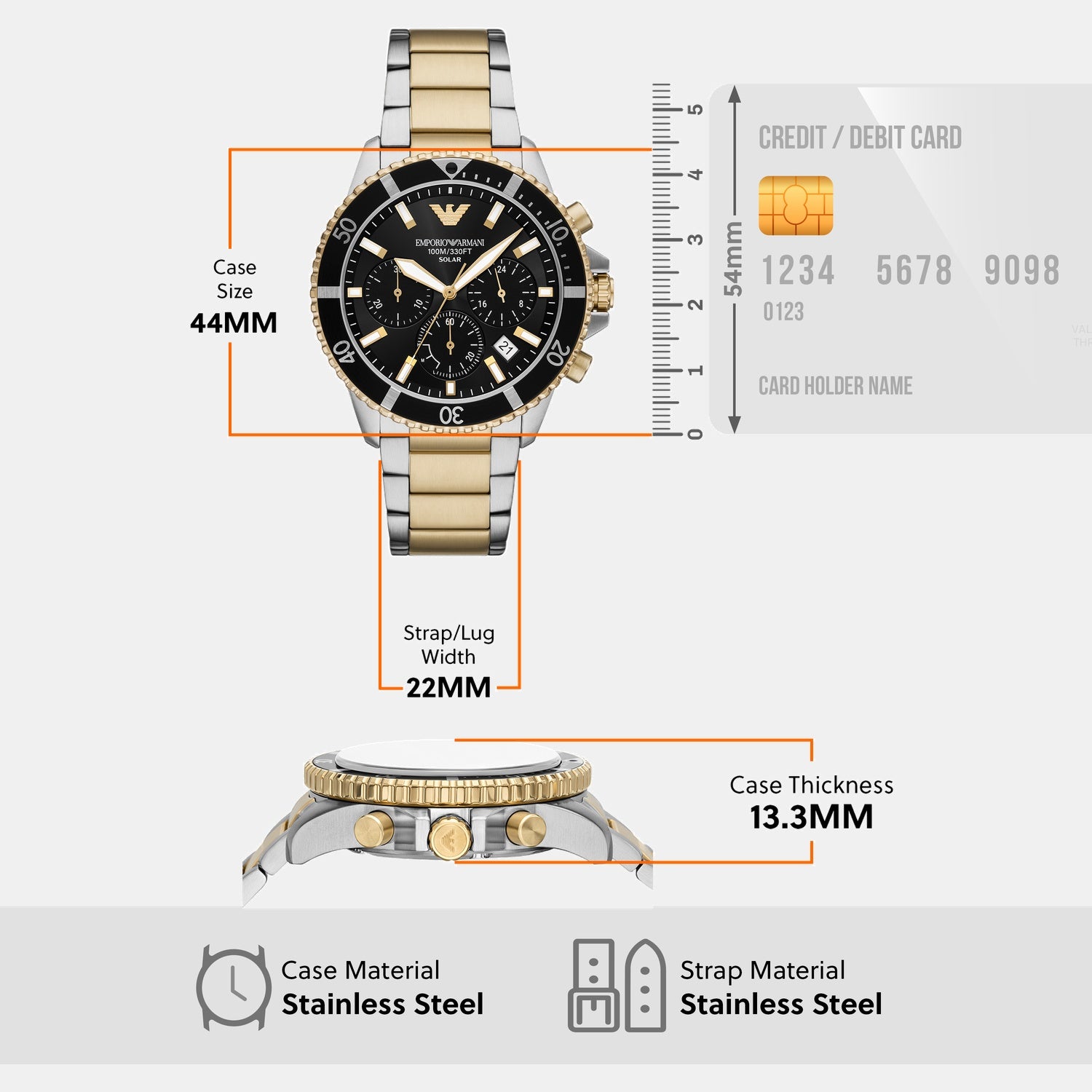 Men Solar Black Dial Chronograph Stainless Steel Watch AR11680