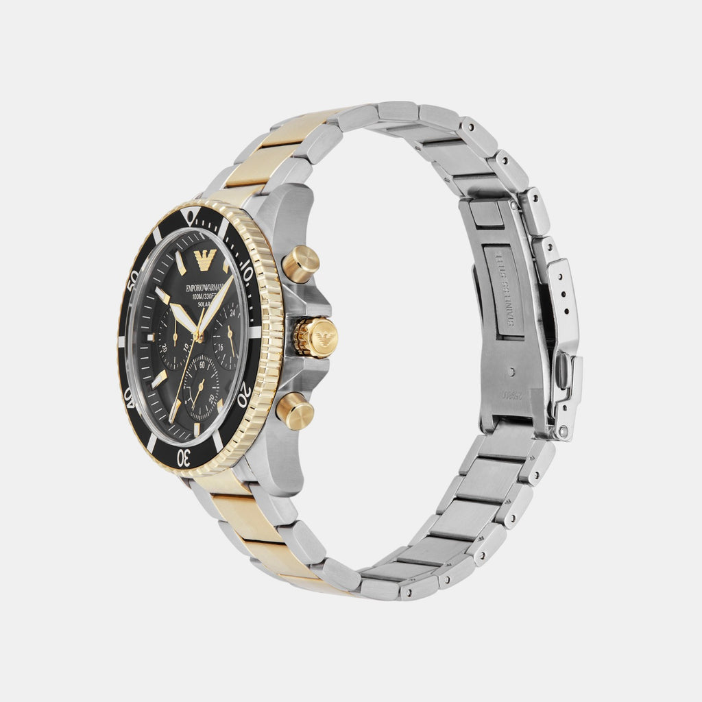 Men Solar Black Dial Chronograph Stainless Steel Watch AR11680