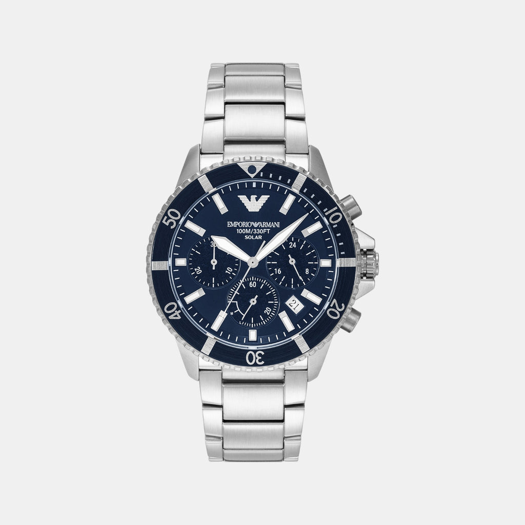 Men Solar Blue Dial Chronograph Stainless Steel Watch AR11681