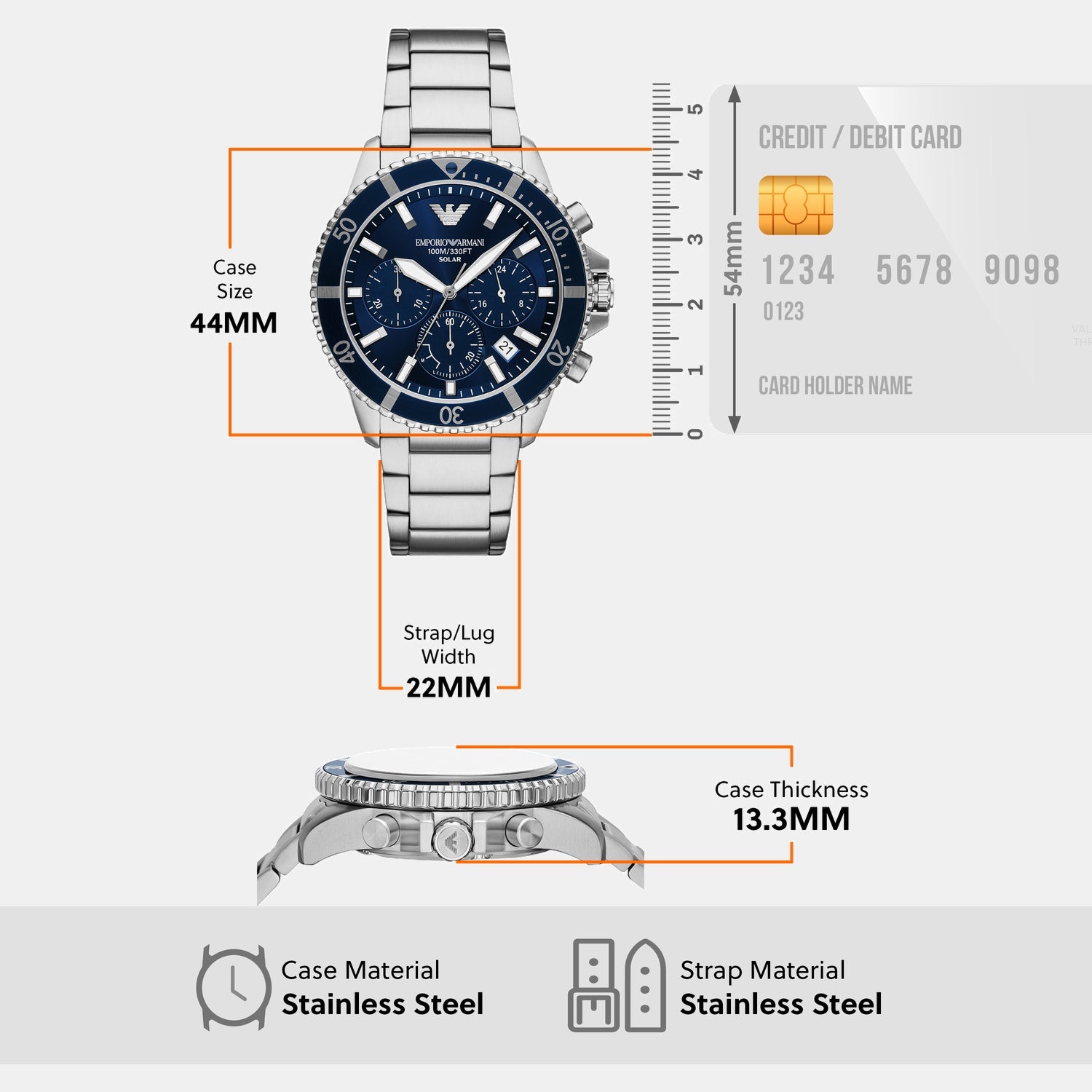 Men Solar Blue Dial Chronograph Stainless Steel Watch AR11681