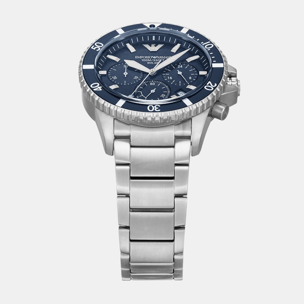 Men Solar Blue Dial Chronograph Stainless Steel Watch AR11681