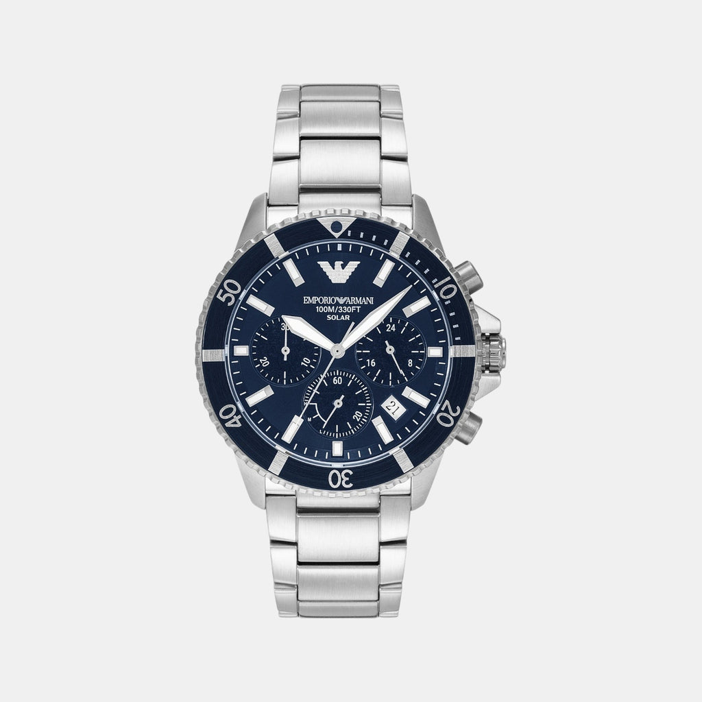 Men Solar Blue Dial Chronograph Stainless Steel Watch AR11681