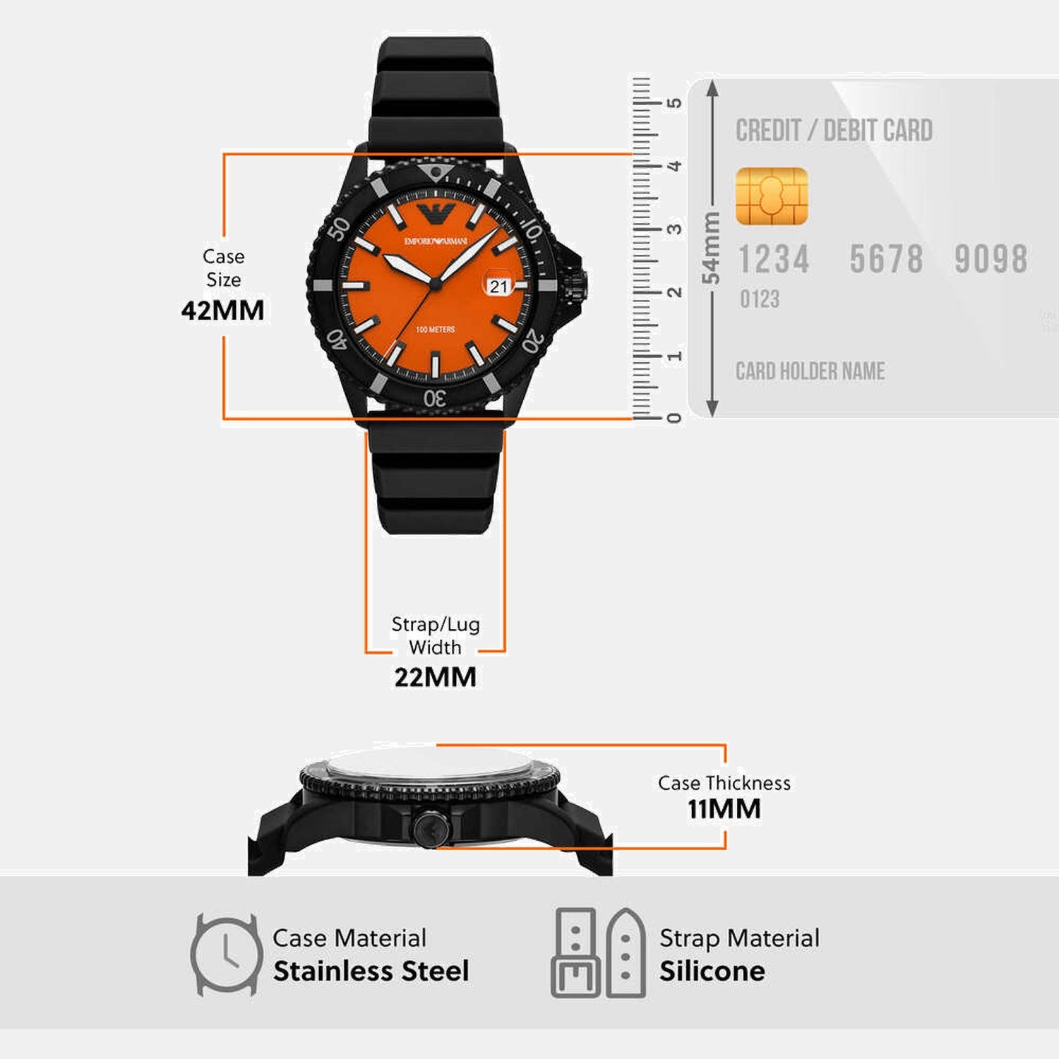 Men Quartz Orange Dial Analog Silicone Watch AR11684