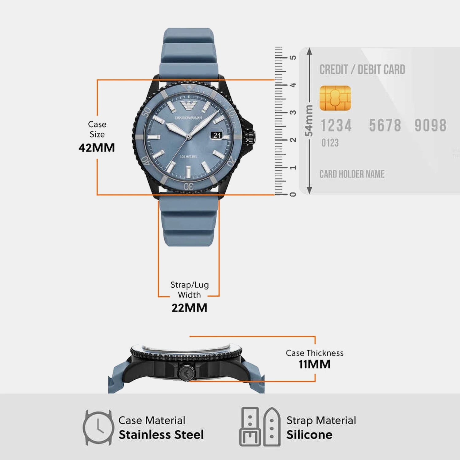 Men Quartz Blue Dial Analog Stainless Steel Watch AR11685
