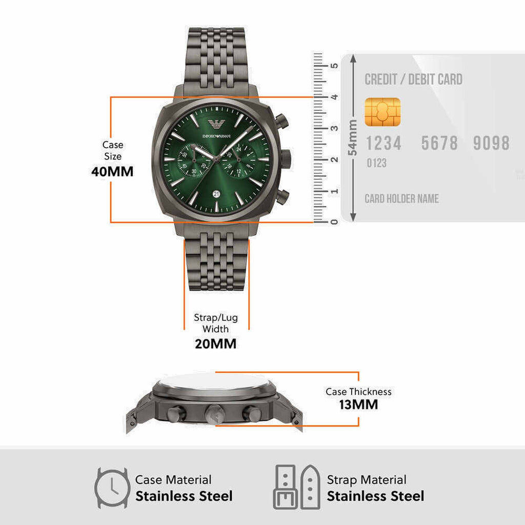 Men Quartz Green Dial Chronograph Stainless Steel Watch AR11689