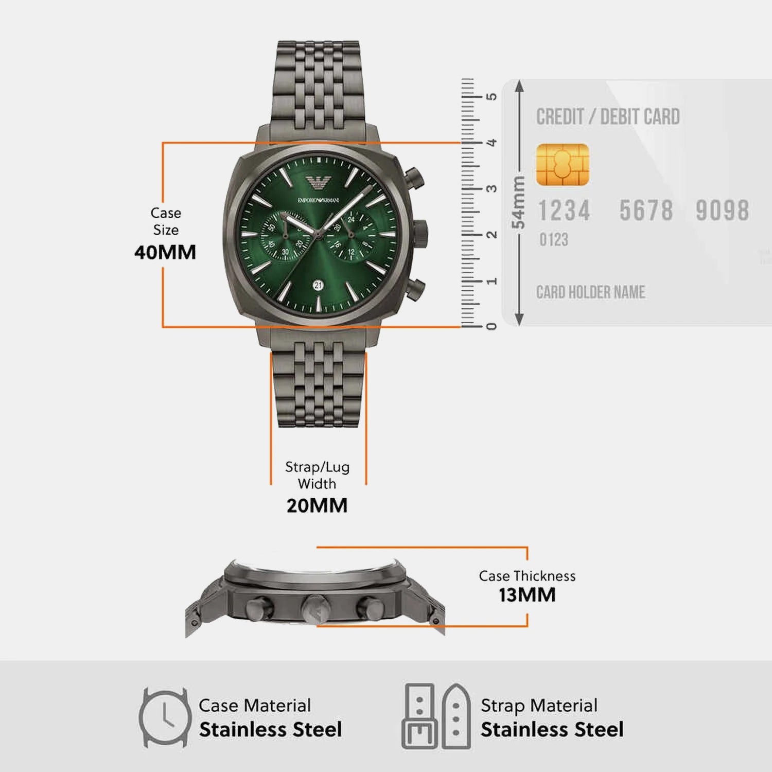 Men Quartz Green Dial Chronograph Stainless Steel Watch AR11689