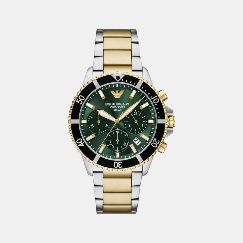 World Explorer Men Solar Green Dial Chronograph Stainless Steel Watch AR11695