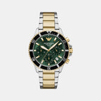 World Explorer Men Solar Green Dial Chronograph Stainless Steel Watch AR11695