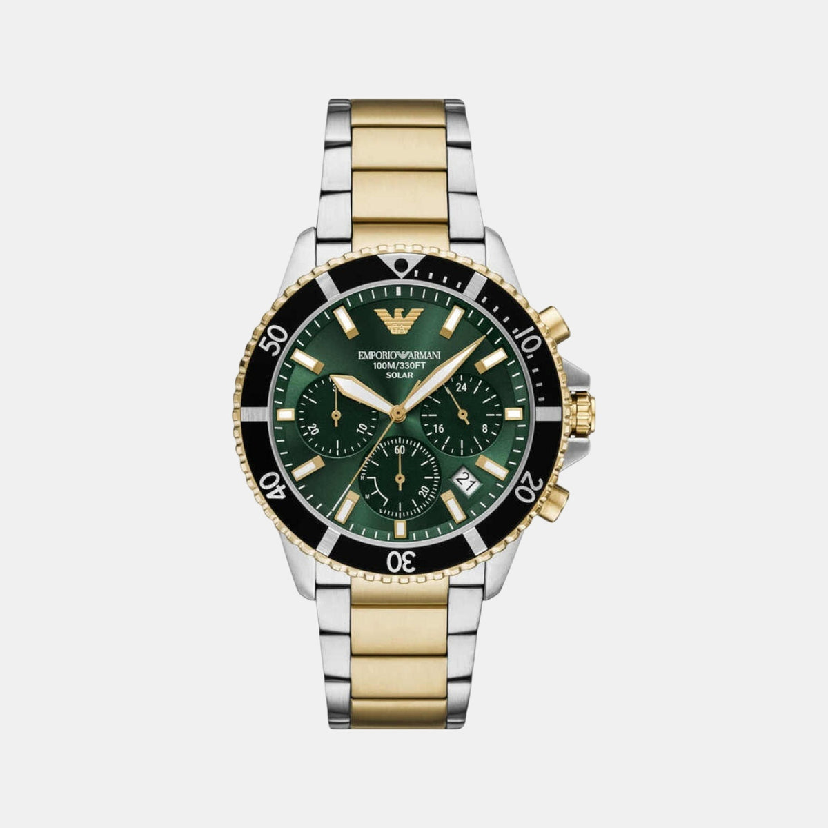 World Explorer Men Solar Green Dial Analog Stainless Steel Watch AR11695