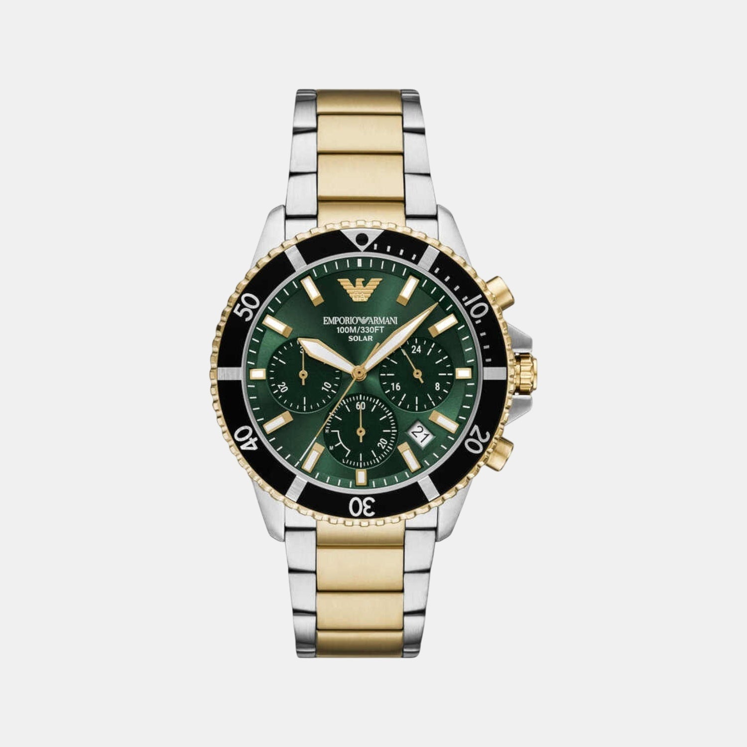 World Explorer Men Solar Green Dial Chronograph Stainless Steel Watch AR11695