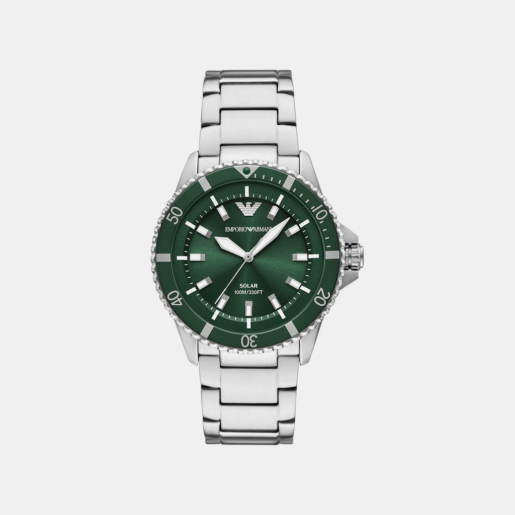 World Explorer Men Solar Green Dial Analog Stainless Steel Watch AR11698