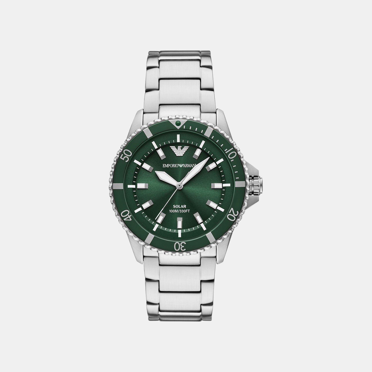 World Explorer Men Solar Green Dial Analog Stainless Steel Watch AR11698