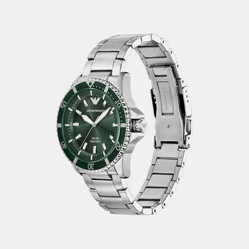 World Explorer Men Solar Green Dial Analog Stainless Steel Watch AR11698
