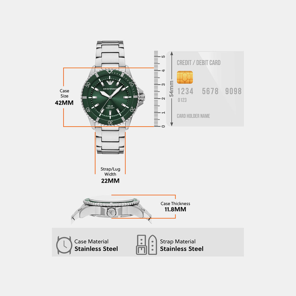 World Explorer Men Solar Green Dial Analog Stainless Steel Watch AR11698