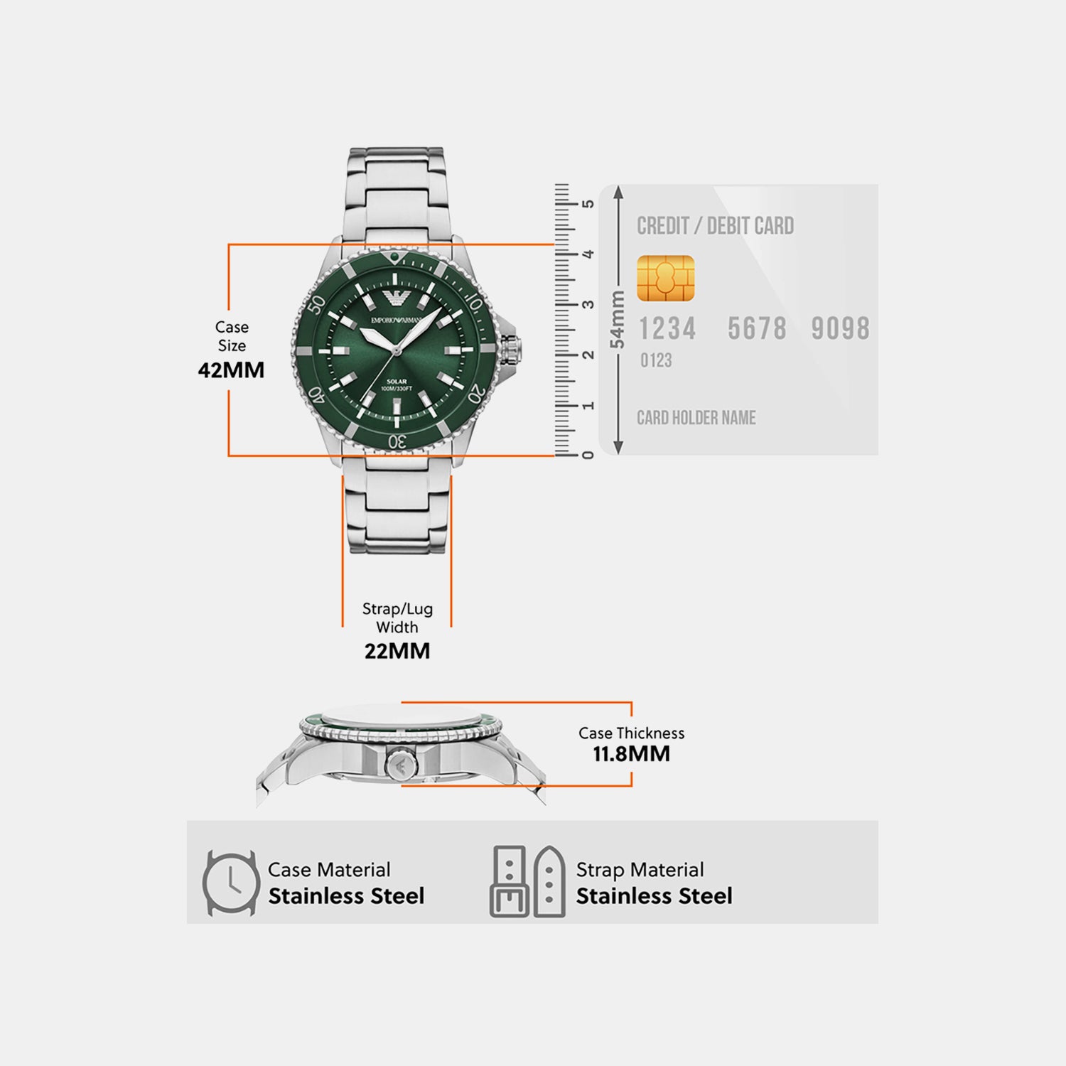 World Explorer Men Solar Green Dial Analog Stainless Steel Watch AR11698