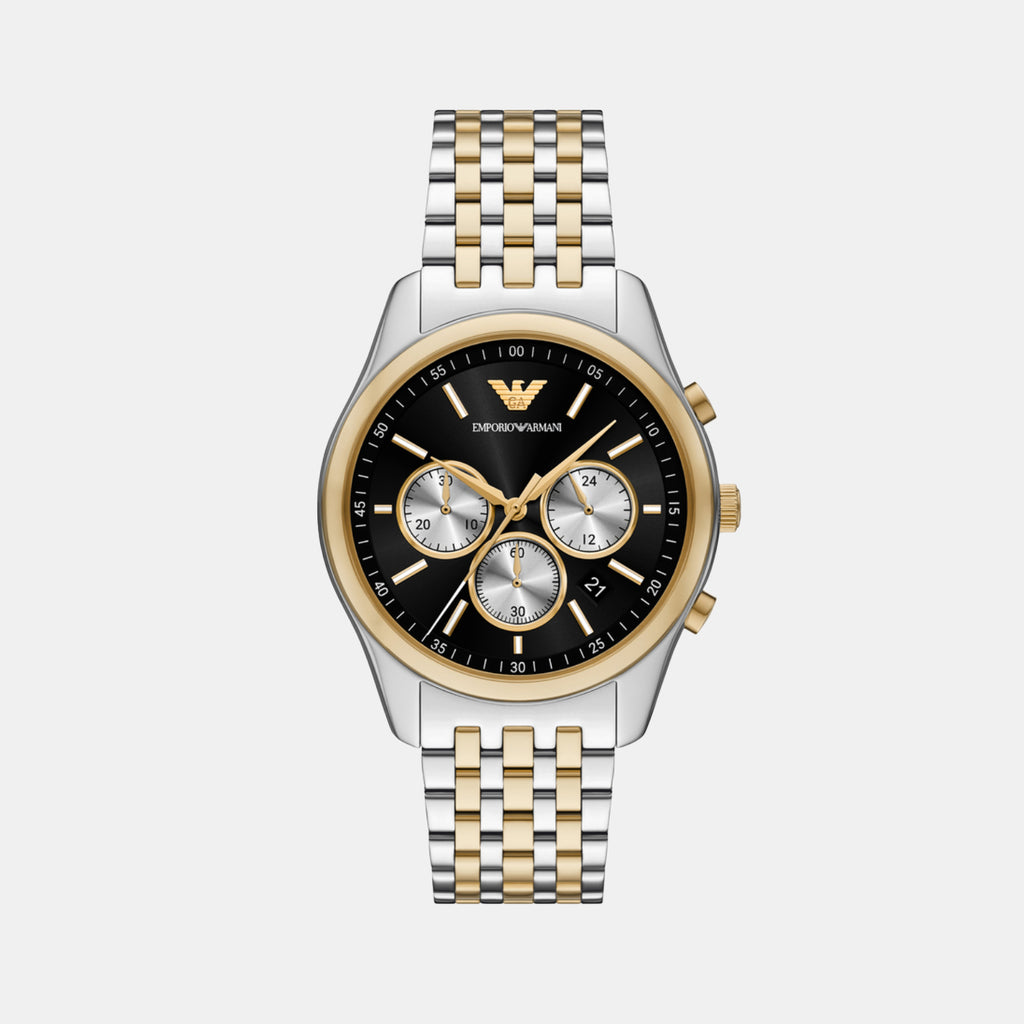 Men Quartz Black Dial Chronograph Stainless Steel Watch AR11713