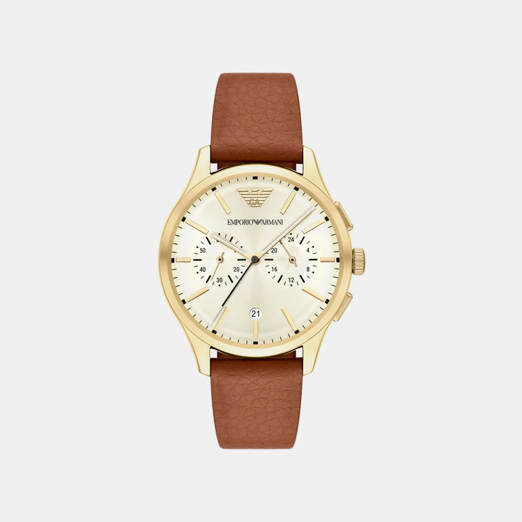 Men Quartz Cream Dial Chronograph Leather Watch AR11714