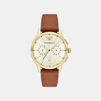 Men Quartz Cream Dial Chronograph Leather Watch AR11714