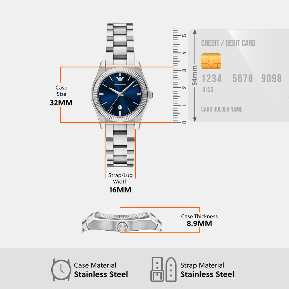 Women Quartz Blue Dial Analog Stainless Steel Watch AR11717