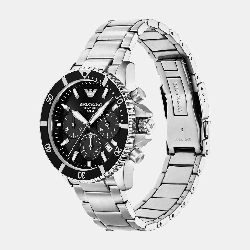 Men Solar Black Dial Chronograph Stainless Steel Watch AR11739
