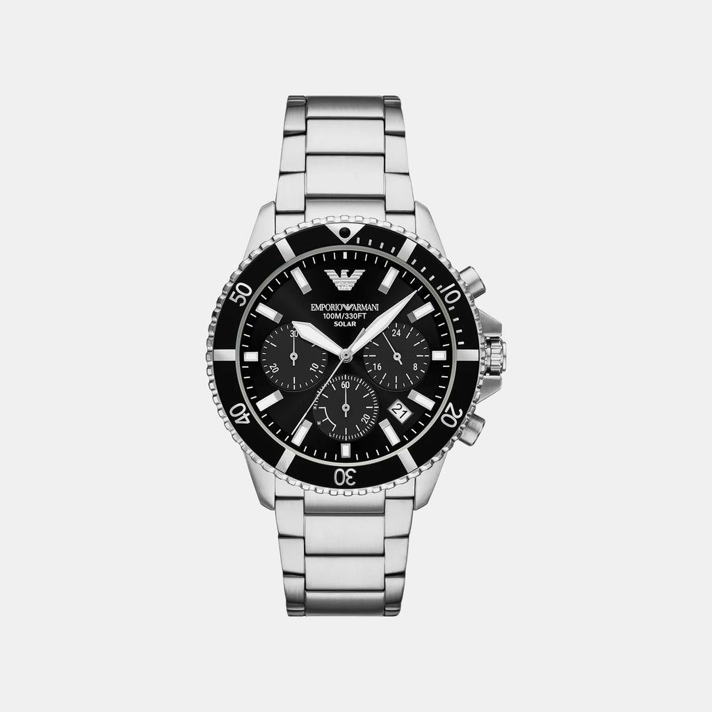 Men Solar Black Dial Chronograph Stainless Steel Watch AR11739