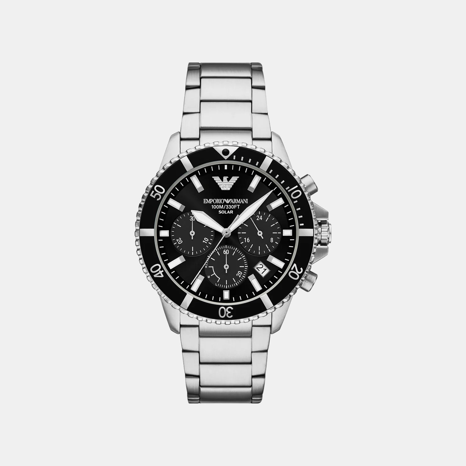 Men Solar Black Dial Chronograph Stainless Steel Watch AR11739